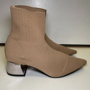 Mirror Block Heels Knit Beige Boots Women’s Size 6